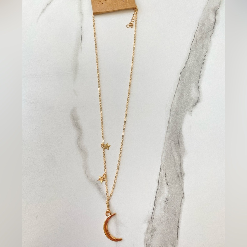 Celestial Moon & Stars Fashion Necklace Adjustable New With Tags - Picture 3 of 4